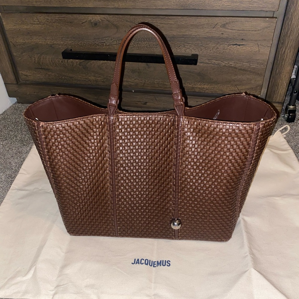 Jacquemus Tan Leather and Cream Canvas Bag
